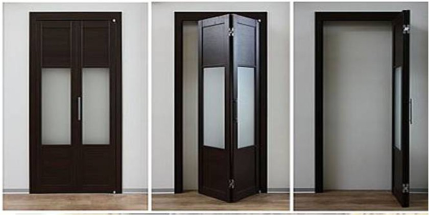 Шпонированные двери гармошка с матовыми стеклянными вставками Междуреченск