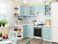 Небольшая угловая кухня в голубом и белом цвете Междуреченск